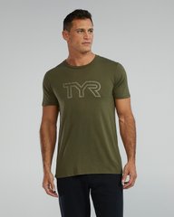 Футболка чоловіча з короткими рукавами TYR Men's Ultrasoft Lightweight Tri Blend Tech Tee - Big Logo, M, Olive Night