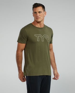 Футболка чоловіча з короткими рукавами TYR Men's Ultrasoft Lightweight Tri Blend Tech Tee - Big Logo, M, Olive Night