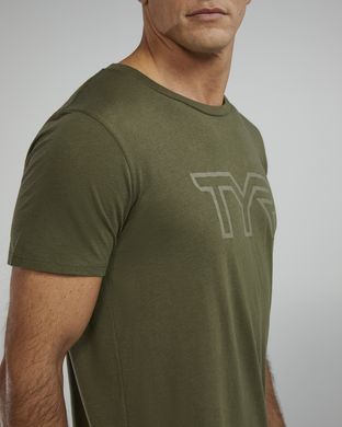 Футболка чоловіча з короткими рукавами TYR Men's Ultrasoft Lightweight Tri Blend Tech Tee - Big Logo, M, Olive Night