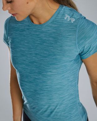 Жіноча футболка з короткими рукавами TYR Women's Airtec Short Sleeve Tee Solid, Синій, L, Delphinium Blue Heather