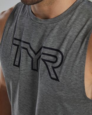 Чоловіча майка TYR Men's ClimaDry Big Logo Tech Tank – Solid, Olive Night Heather, M, Grey