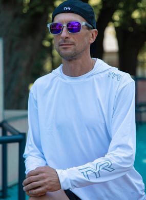 Футболка чоловіча з рукавами та капюшоном TYR Men’s SunDefense Hooded Shirt, White, XL, White