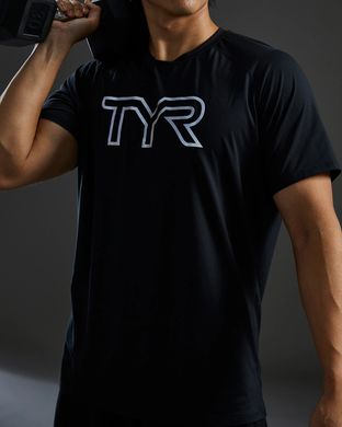 Футболка чоловіча з короткими рукавами TYR Men's ClimaDry Big Logo Tech Tee - Solid, Black, XXL, Чорный