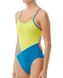 Суцільний жіночий купальник TYR Solid Splice Block Cutoutfit, Yellow/Grey/Blue, 28, Жовтий