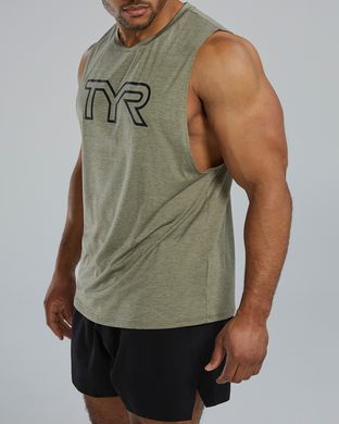 Чоловіча майка TYR Men's ClimaDry Big Logo Tech Tank – Solid, Olive Night Heather, L, Оливковий