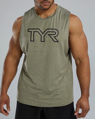 Чоловіча майка TYR Men's ClimaDry Big Logo Tech Tank – Solid, Olive Night Heather, XXL, Оливковий