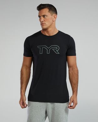 Футболка чоловіча з короткими рукавами TYR Men's Ultrasoft Lightweight Tri Blend Tech Tee - Big Logo, M, Black